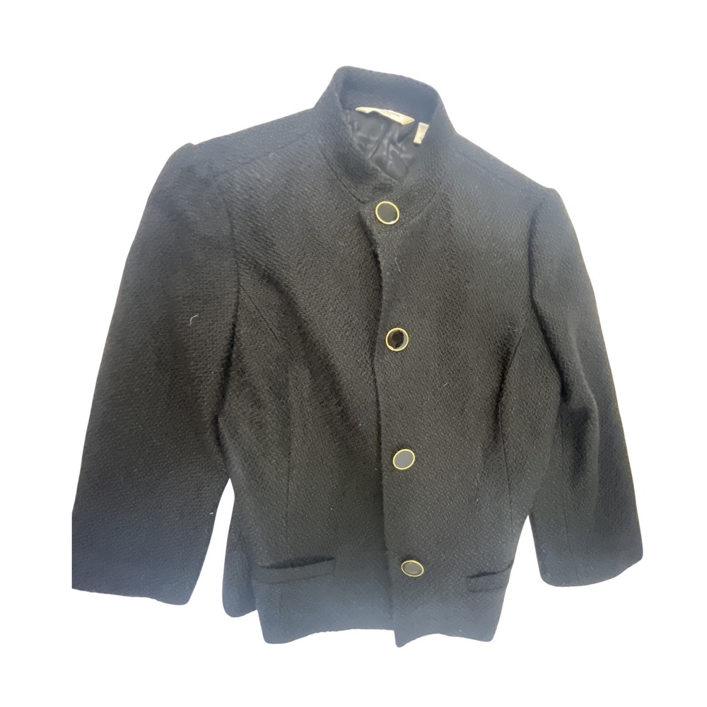 Liz Claiborne New‎ York Black Wool Blend Boucle Blazer Mandarin Collar Size 10